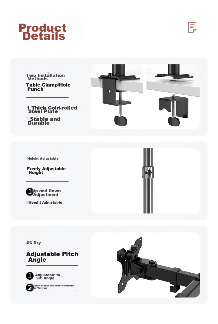 ATSCORE Dual Monitor Stand, Double-Screen Computer Mount with Holes, Desk Clip, Adjustable Height Support, Monitor Riser, Screen Bracket for Left And Right Dual Screens, 10-32 Inches 10