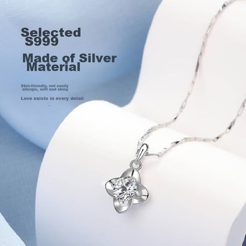 MANHE S999 Sterling Silver Four-Leaf Clover Necklace for Women, 2026 New Light Luxury High-End Birthday Gift for Girlfriend 13