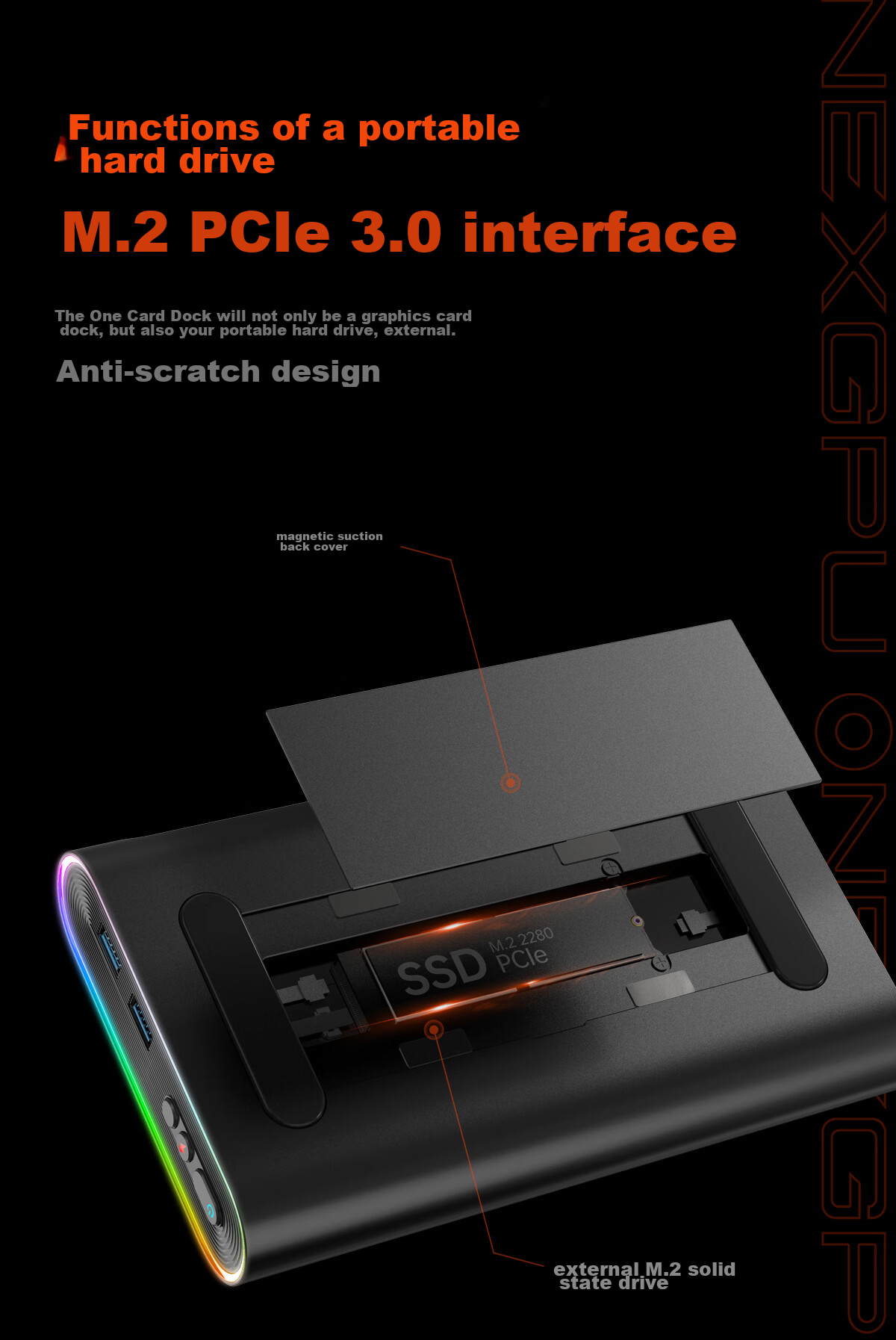 One XPlayer ONEXGPU Graphics Card Expansion Dock for Laptop, Tablet, PC Gaming Handheld, External AMD 7800M Independent Thunderbolt Graphics Card 14
