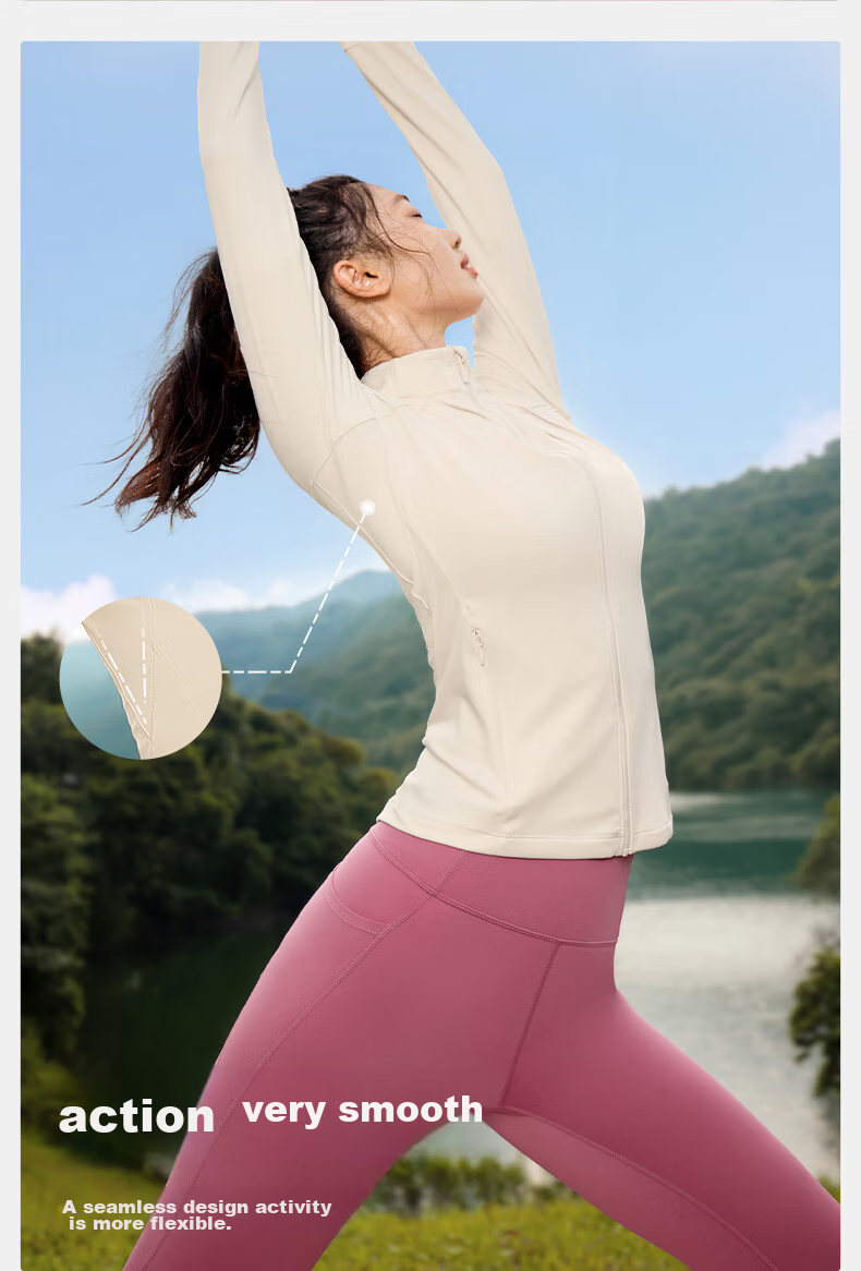 VFU Women's Sports Jacket for Cycling, Running, Outdoor Fitness, Morning Jogging, Exercise And Yoga Wear, Autumn And Winter, Roasted Milk Apricot Color, Size S 7