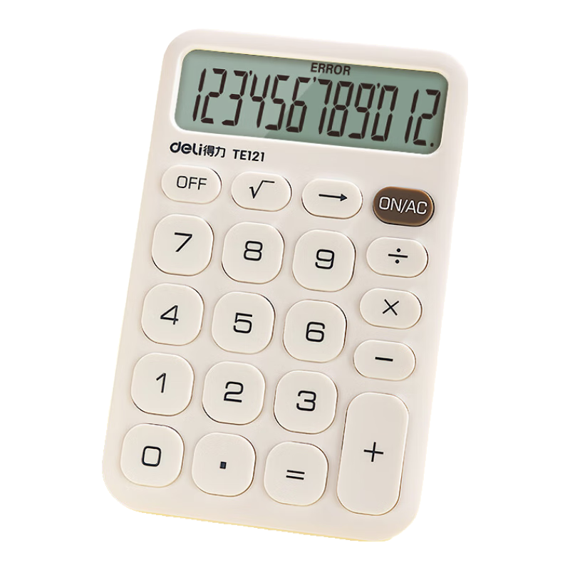 Deli TE121 White Slim Portable 12-Digit Wide Screen Financial/Personal Calculator for Office/Study Children