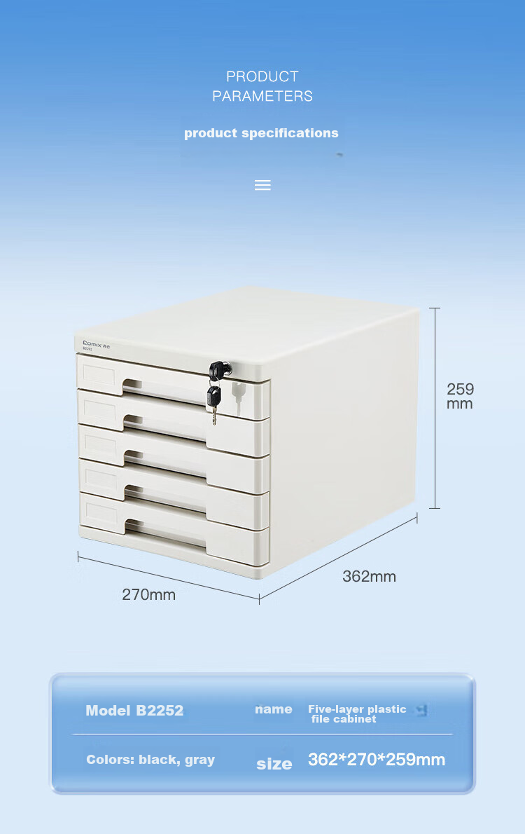 COMIX 5-Tier Lockable Desktop File Cabinet with Drawers, Plastic Storage Cabinet with Index Labels, Office Supplies, Gray B2252 7