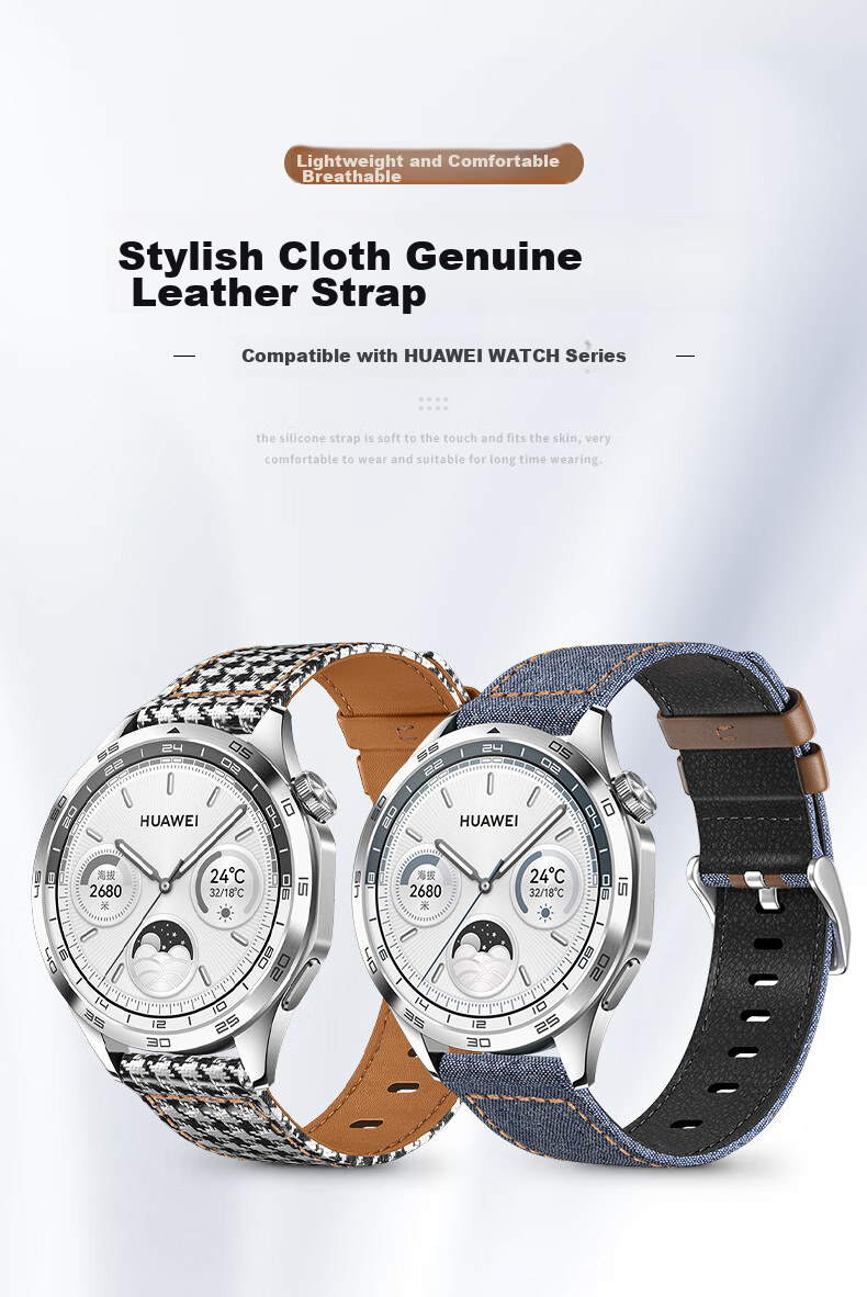 Weiqiantu Suitable for Huawei Watch GT6/GT5/GT4/watch4pro/watch3pro/GT3pro/Leather Strap 46/48 Dial [Denim Blue] 1