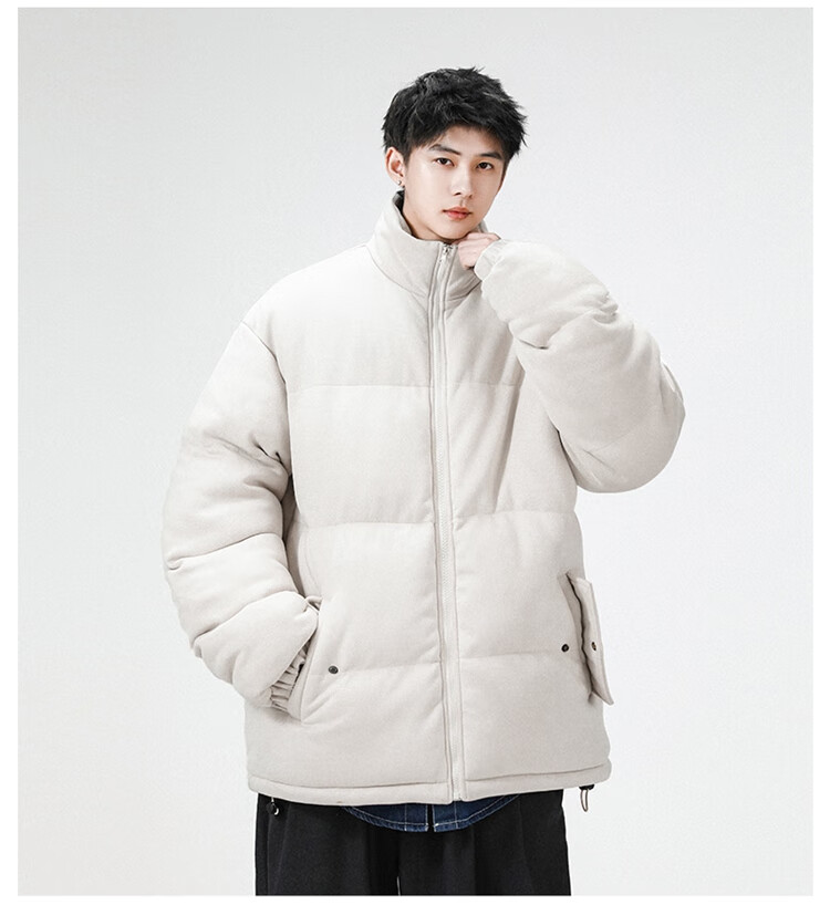 Dingfengbaoluo Suede Velvet Cotton Padded Men's Winter Warm Jacket Fashion Stand Collar Thickened Puffer Coat DFM20 Black 5XL 1