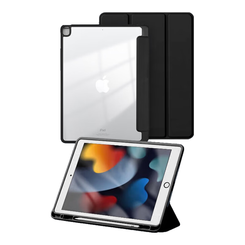 Snowkids IPad Case Compatible with IPad 2021/20/19, IPad 9/8/710.2-Inch Apple Tablet Case, Ultra-Thin Shockproof Anti-Bend with Pencil Holder, Acrylic Black