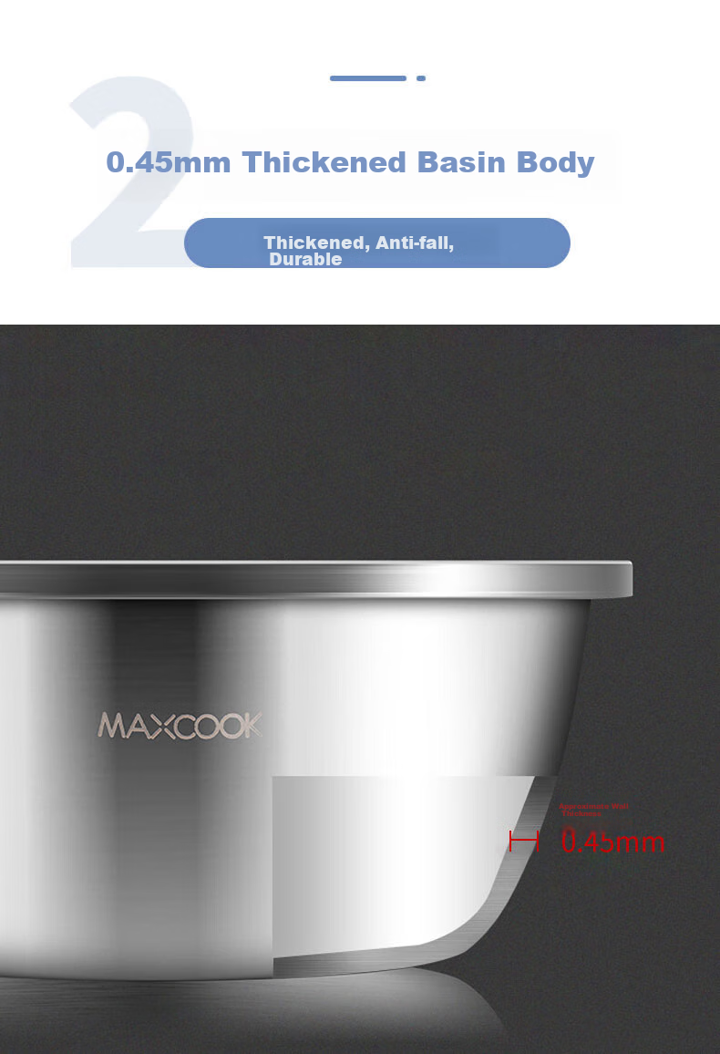 MAXCOOK 304 Stainless Steel Vegetable Washing Basin, Large Seasoning Basin And Dough Mixing Basin Set, Medium-Sized Three-Piece Set MCWA957 3