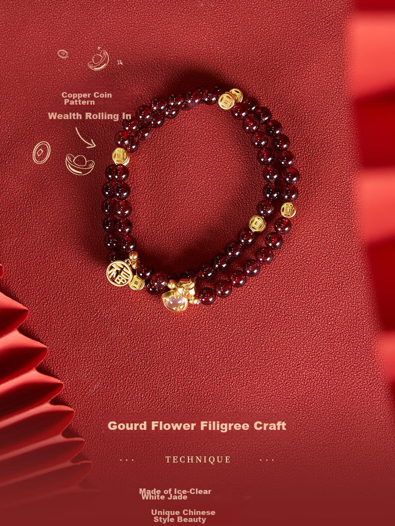 Dayingbowuguan Oriental Dream Pomegranate Garnet Double-Layer High-End Bracelet, Gift for Women on Birthday 7