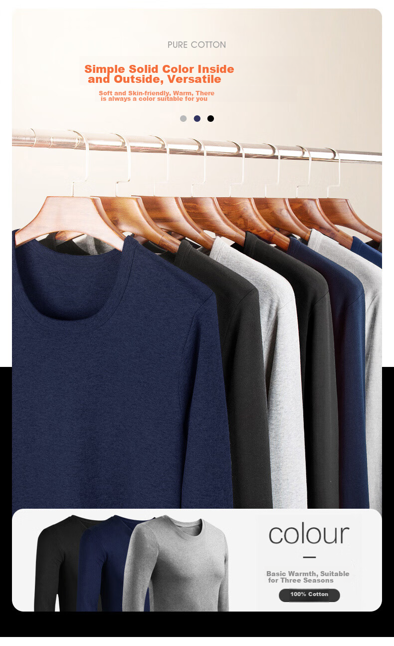 Hengyuanxiang [Plus Size Autumn Underwear] Men's 100% Pure Cotton Thin Antibacterial Plus-Size Thermal Underwear Set for Spring And Fall Seasons 3