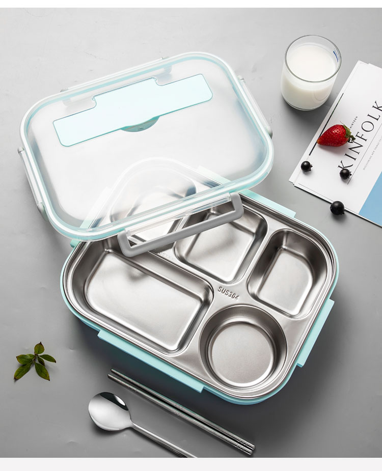 MAXCOOK 304 Stainless Steel Lunch Box, Extra Large And Deep Five-Compartment Student Lunch Box Tray 2L with Utensils Insulated Bag MCFT8765 3