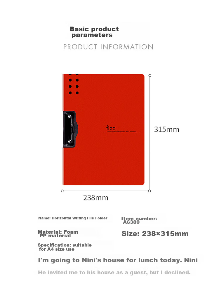 Fizz High-Quality A4 Landscape Folding Clipboard, Conference Folder, Thickened Hard File Folder/exam Paper Storage Folder/office Supplies/poem Recitation Contract Clipboard, White A6380 2