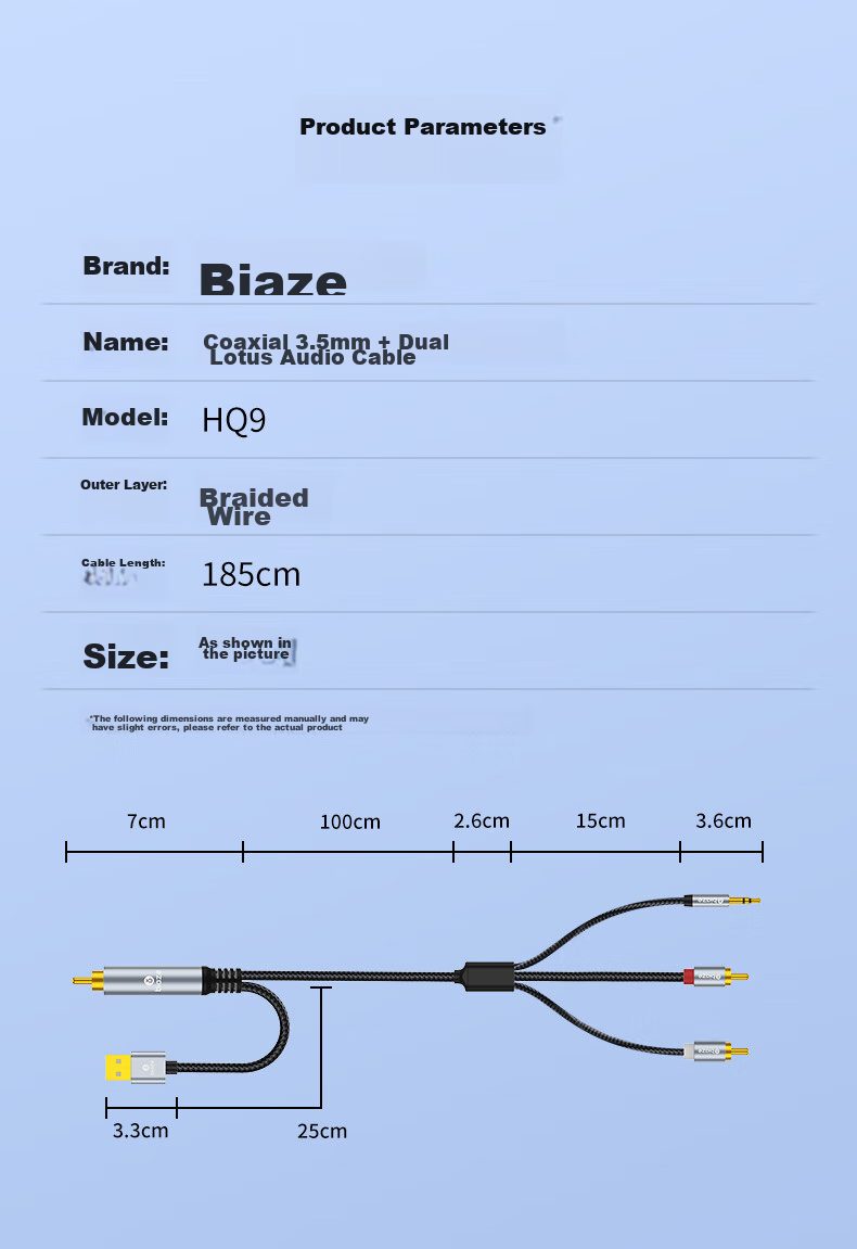 BIAZE Digital Coaxial to 3.5mm + Dual RCA Audio Converter Cable, Set-Top Box TV to Dual RCA Audio Amplifier SPDIF to Analog 3.5mm, 3 Meters 12
