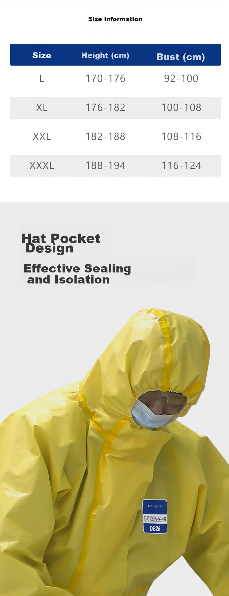 Henghui Liquid Resistant One-Piece Chemical Protective Suit, Laboratory Hooded Body Protection Suit, Chemical Spray Painting Pesticide Spraying Dust-Free Acid And Alkali Resistant Suit DB26-XXL Size 5