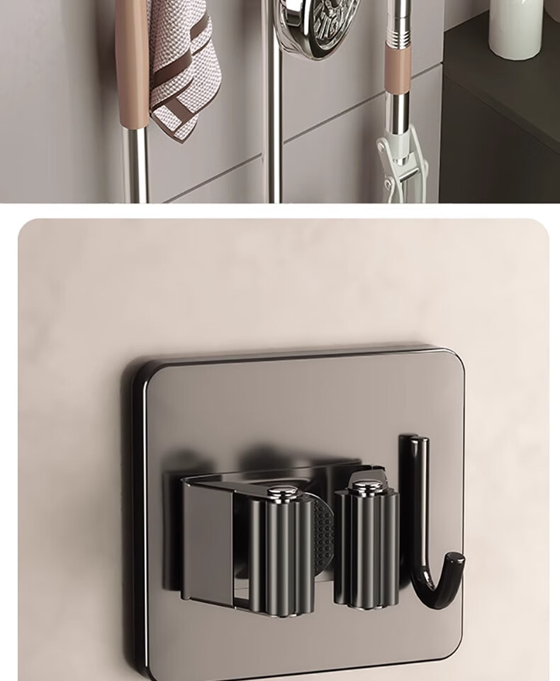 CHUSHE Mop Hooks, 2 Clips for Sweeping Brooms And Mop Storage, No Drilling Required, Wall-Mounted Organizer Rack for Bathroom And Kitche 16