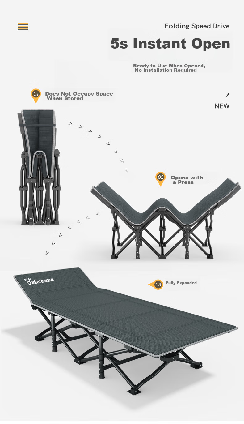 Okeefe Folding Single Bed, Office Nap Bed, Accompanying Care Simple Bed, Lounge Chair, Portable Outdoor Camping Bed, Pop-Up Style 4