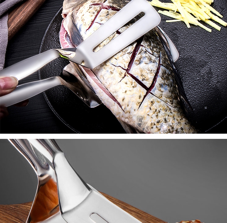 Edo 304 Stainless Steel Steak Tongs, Household Grilling Fish Fork, Multifunctional Food Tongs, Barbecue Clamps, Heat-Resistant Bread Tongs 3