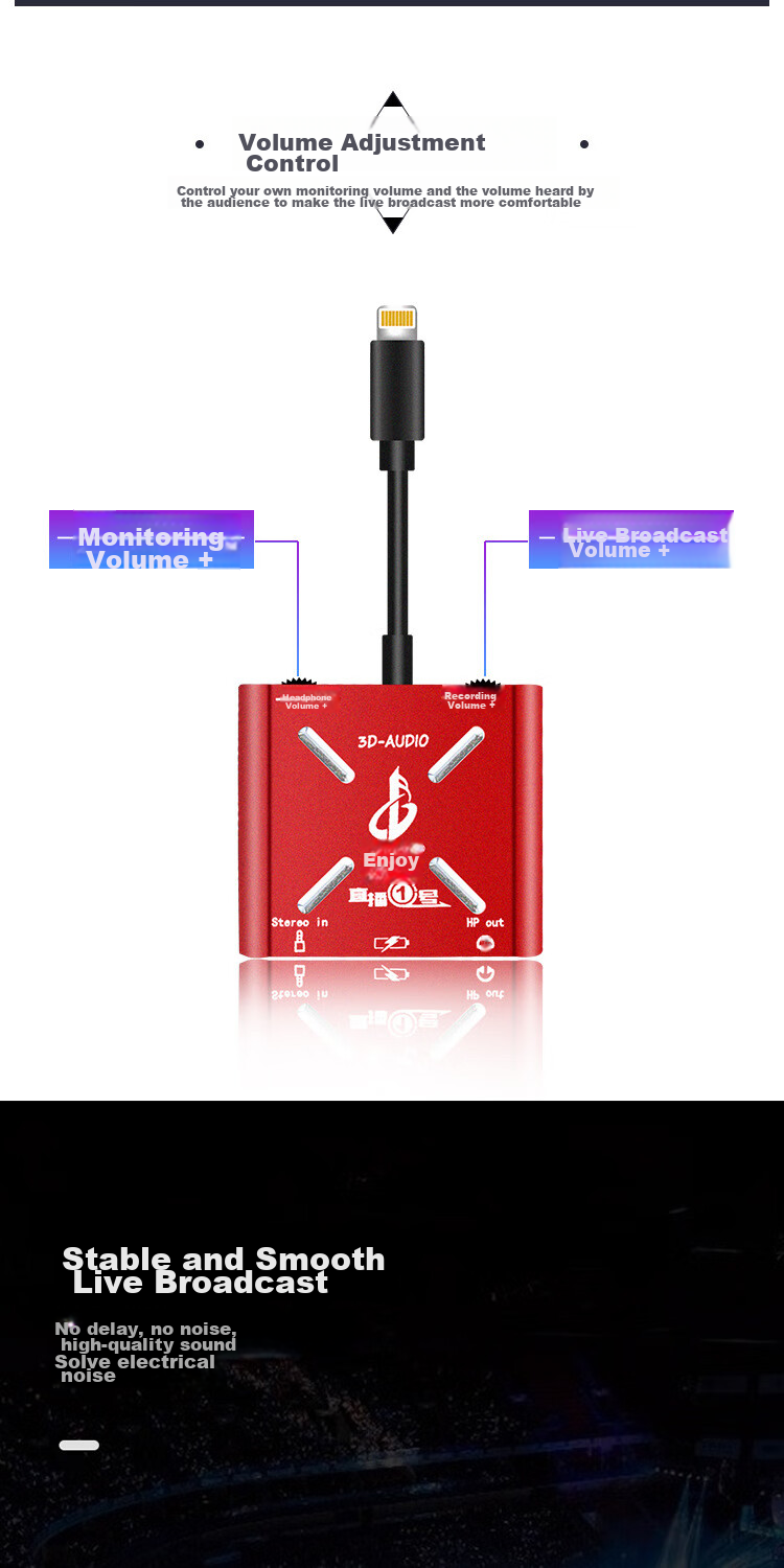 Changba Live Streaming No.1 Apple Version Stereo Lossless Converter for Mobile Phone Charging, Live Singing, Recording, Internal And External Sound Card Speaker Adapter for Apple Lightning Interface 6