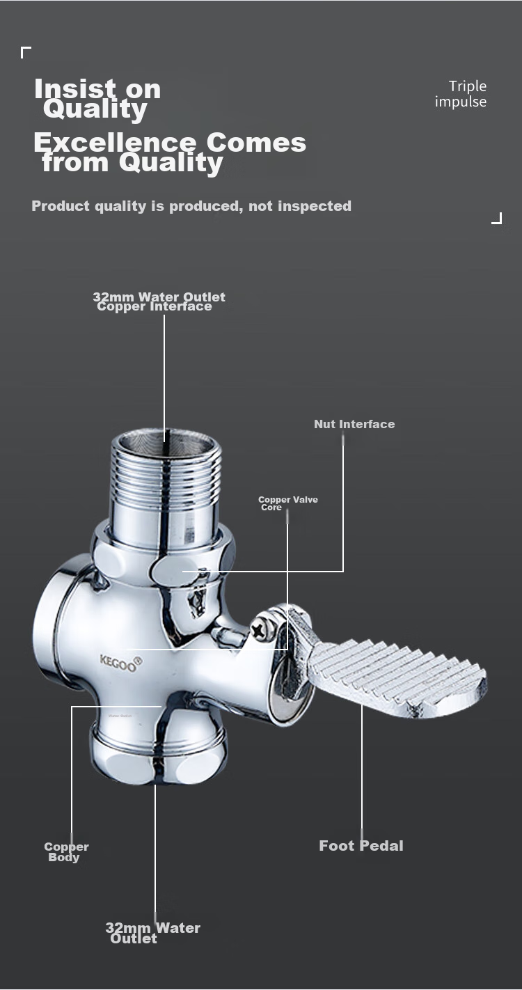 KEGOO Toilet Squatting Pan Foot Pedal Valve, Squat Toilet Foot-Operated Flush Valve, Brass Valve Body K5031 8