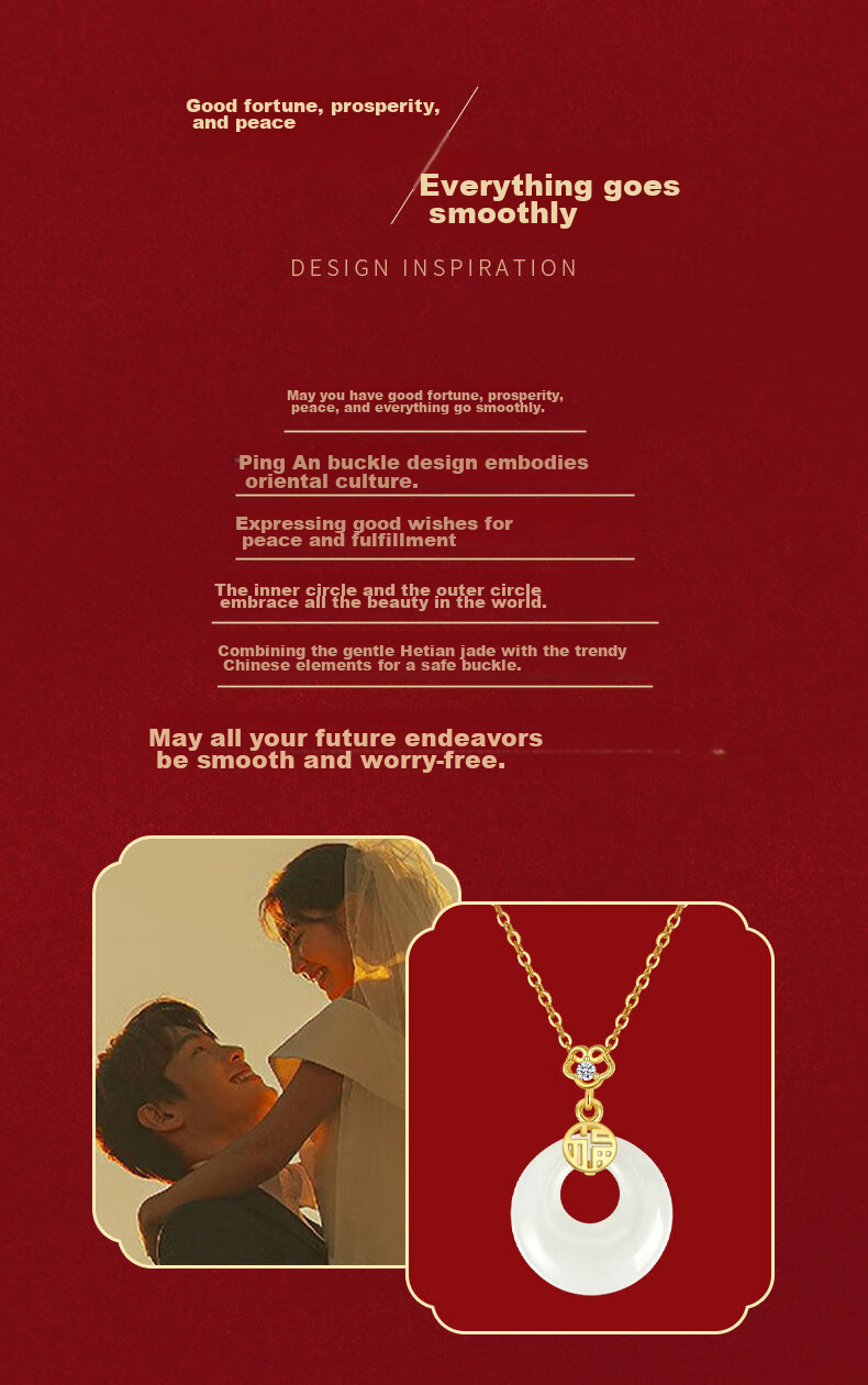 Zhenshangyin China Gold Peace Buckle Silver Necklace for Women, Hetian Jade 2026 New Mid-Autumn Festival Birthday Gift for Girlfriend with Zirco 2