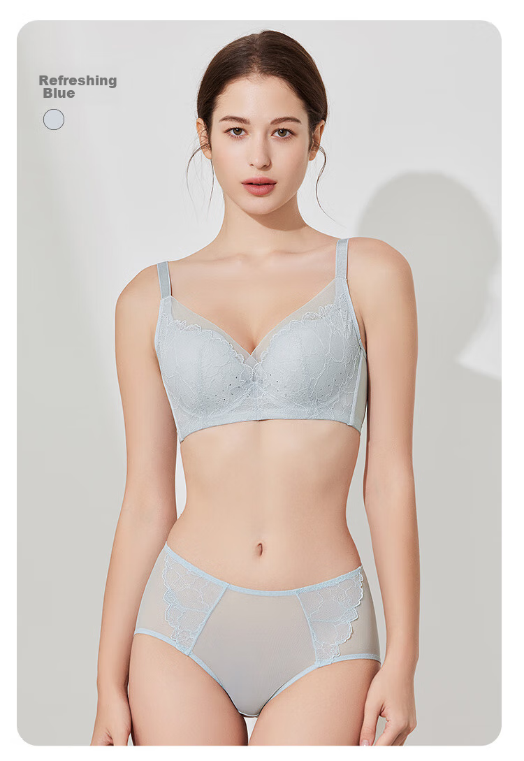 Ordifen 26 New Women's Underwear, Lightweight, Slimming, Perforated Cups, Breathable, Soft Wireless, Seamless, Low-Collar Bra Set XB4206 14