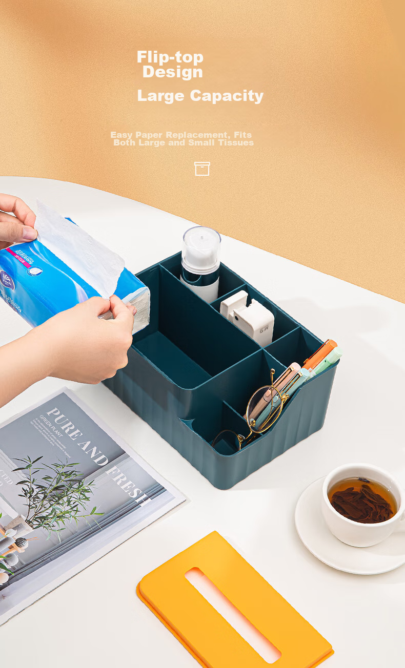 Jindeli Desktop Pen Holder Storage Box, Multifunctional Tissue Box, Stylish Luxury Drawer, Office Desk Stationery, Dormitory Office Supplies Organizer, Large Capacity Blue SN143 6