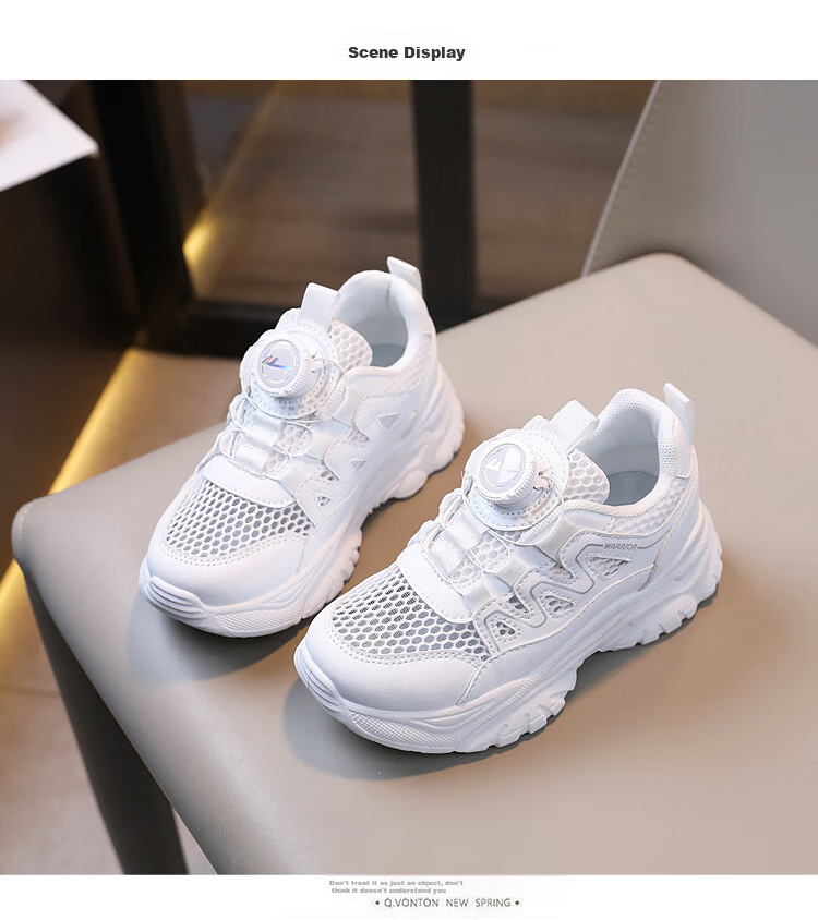 Warrior Children's Shoes, Mesh Upper White Sneakers, Sandals, Button Sports Shoes, Casual Shoes, Skateboard Shoes, WZ(CL)-0454, White, Size 28 4