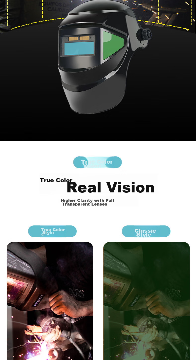 Andatong Welding Protective Mask, Auto-Darkening Welding Head-Mounted Mask, Face Protection Shield for Welding [Fast Shipping from Beijing Warehouse], True Color Version with 5 Free Lenses Included 3