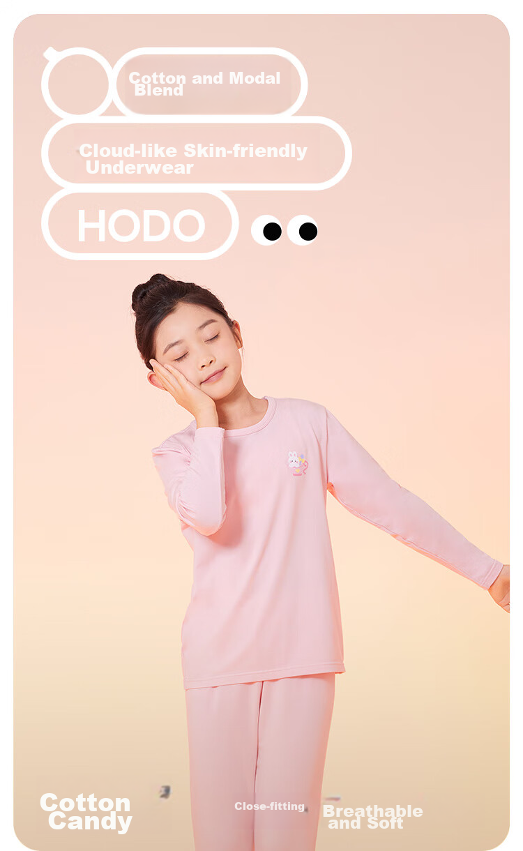 Hodo Children's Underwear Set, Hodo Cotton Candy Modal Cotton Sweater Autumn Top And Pants L6012 Pink 130 2