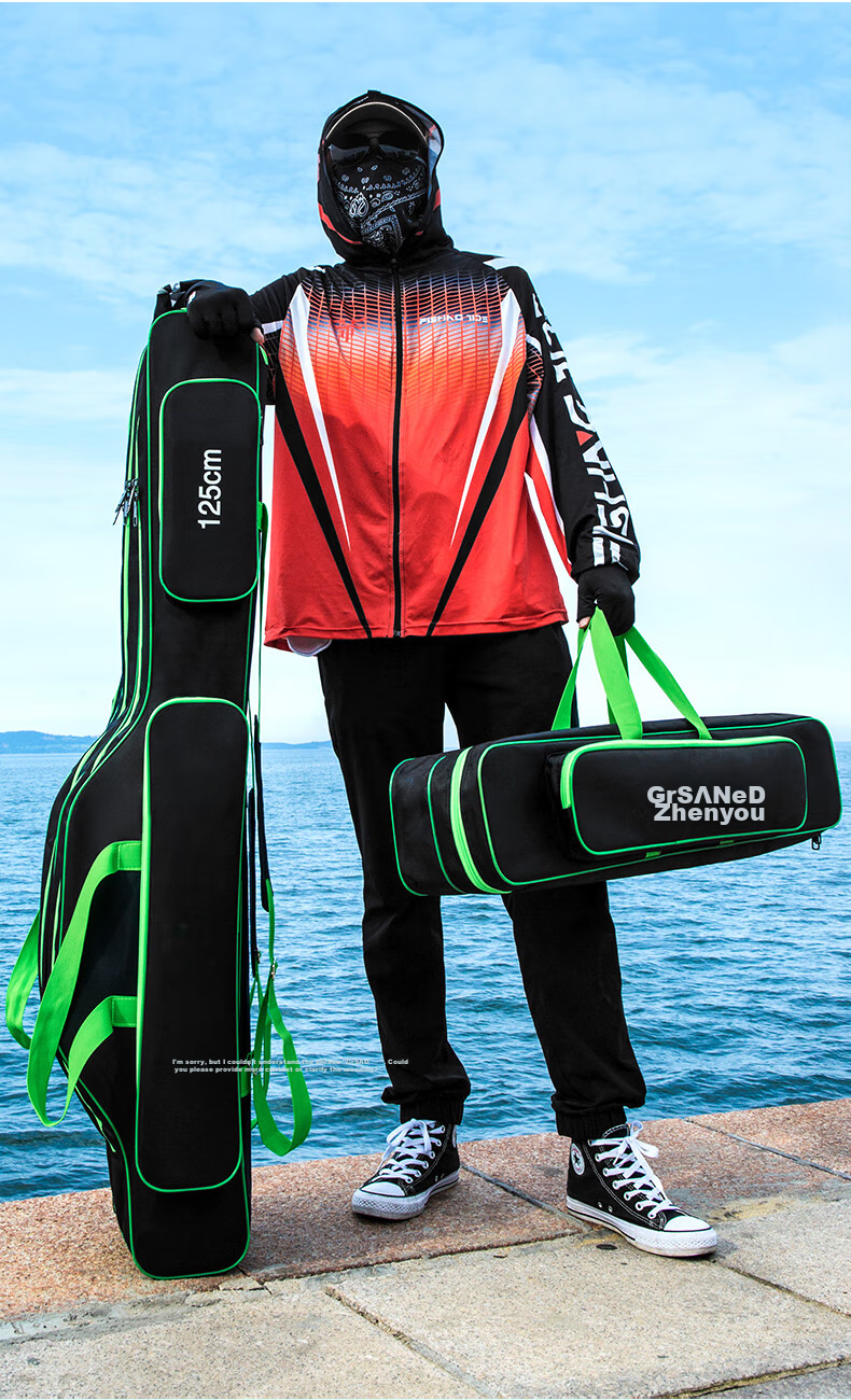 Grsaed Fishing Tackle Bag, Three-Layer 130CM Thickened Large Capacity Rod Case, Waterproof Platform Fishing Pole Bag, Hand Rod Bag, Black 3