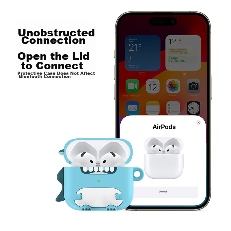 ESCASE AirPods 4 Case, Apple AirPods Fourth Generation Protective Cover 2024, Noise-Cancelling Wireless Bluetooth Earphone Case, Silicone Non-Stick Dust-Proof Trendy Cartoon Dinosaur Design, Blue Color 6