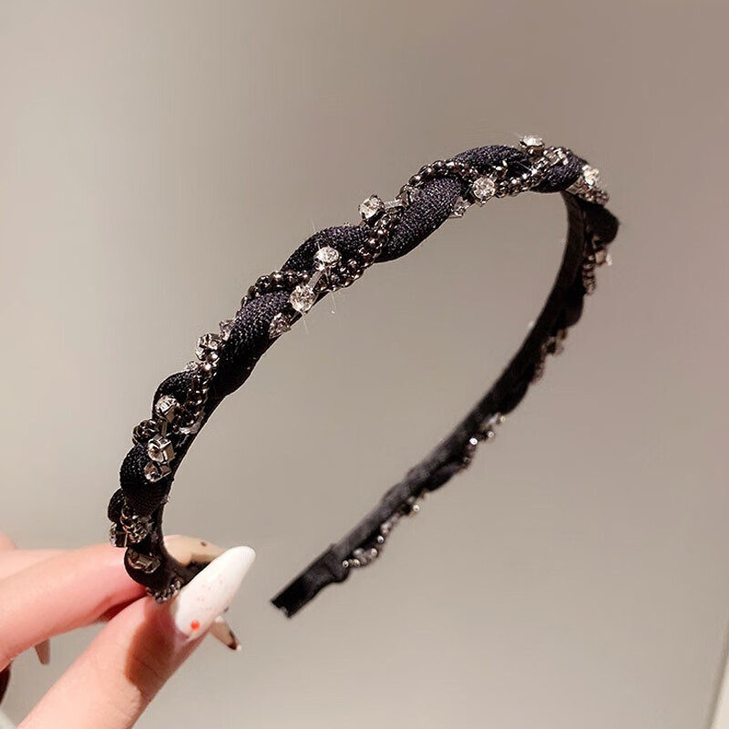 Xiangwan Vintage Rhinestone Headband Black Hair Clip Elegant Women's Headband Mid-Autumn Gift