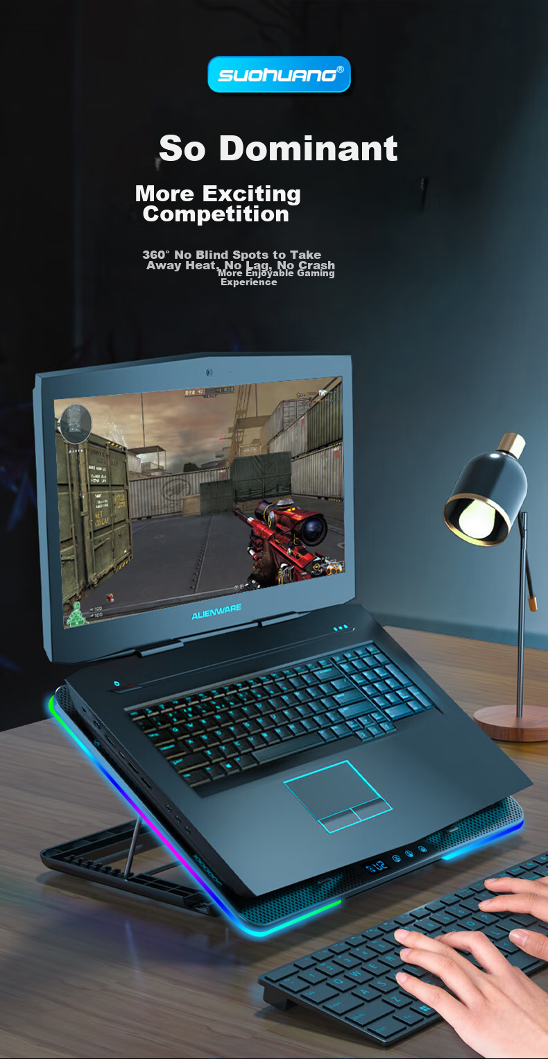 SUOHUANG SSRQ-N8RGB Laptop Cooling Pad Laptop Stand Gaming Cooling Base LCD Display Adjustable Speed Adjustable Height Surrounding Luyue 16 Plus 5