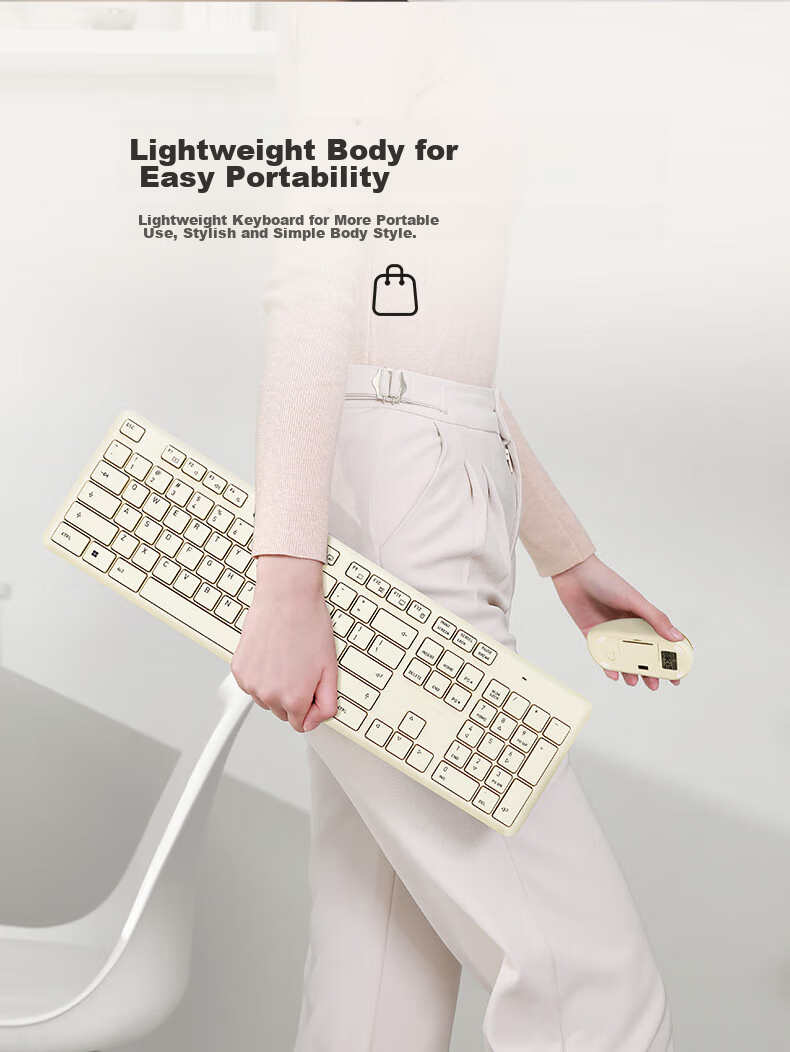 CHERRY DW2300 Wireless Keyboard And Mouse Combo Set, Business Office Home Laptop External Full-Size Quiet Portable Ergonomic Keyboard And Mouse, Vintage White 6