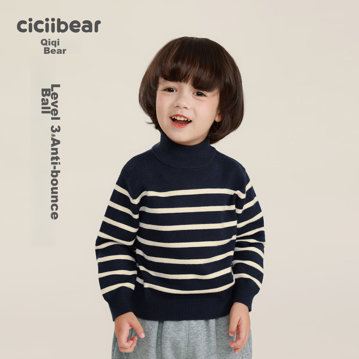 Ciciibear Boys' Sweater, Autumn And Winter Children's New Style, Thickened Semi-Turtleneck, Baby Striped Base Shirt, Knitted Children's Clothing