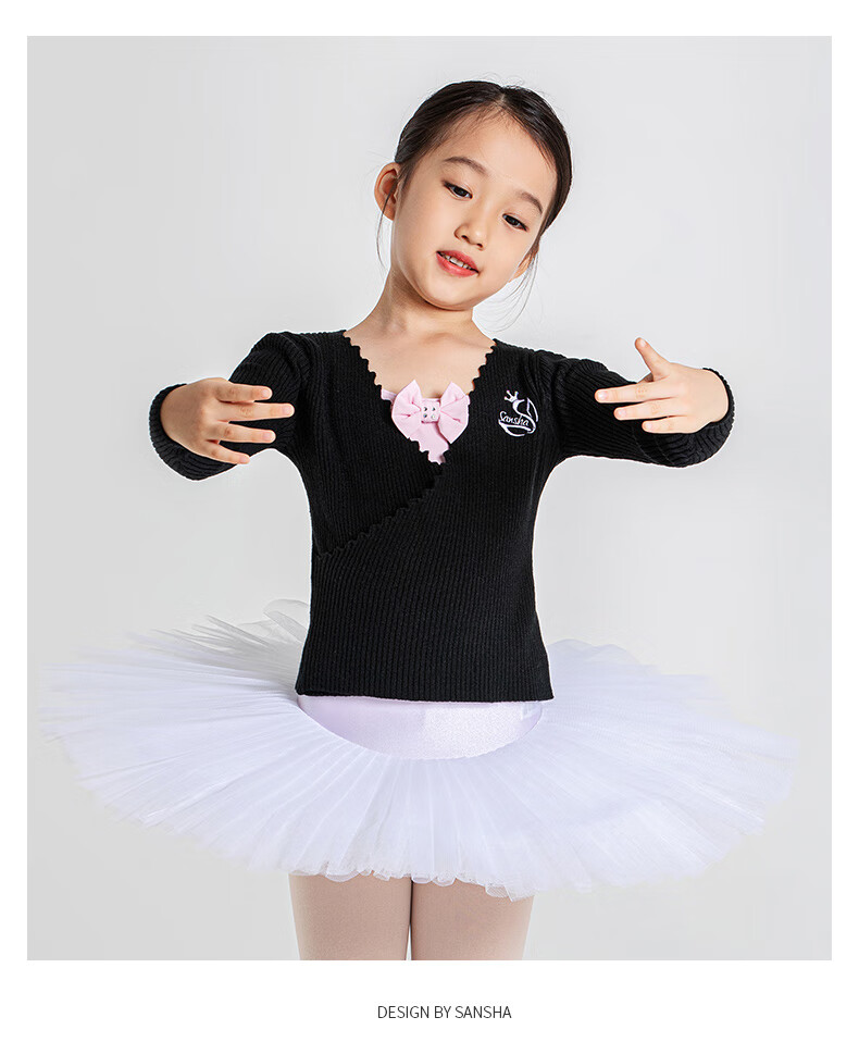 Sansha Children's Dance Sweater, Ribbed Knit Ballet Long-Sleeve Top, Pink, S-M 13