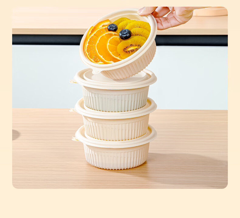 Temeiju Corn Starch Disposable Round Soup Bowl 450ml with Lid Food Grade Tableware 30 Sets 11