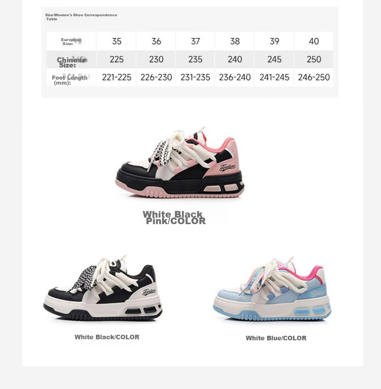 TonLion Women's Shoes, Spring And Summer 2026 Thick-Soled Sneakers, Ladies Casual Shoes, Versatile Sports Dad Shoes, White Black Pink, Size 37 6