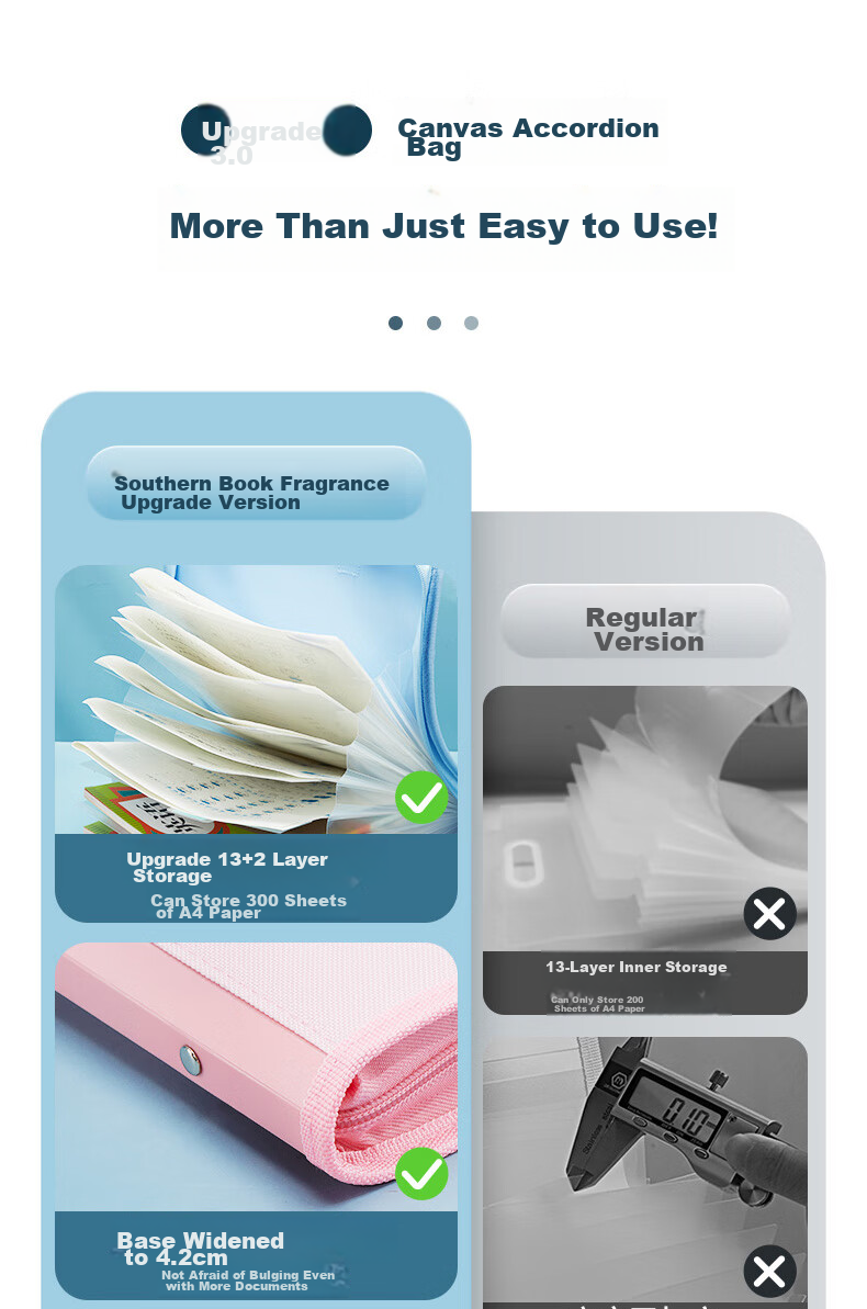 Nanguoshuxiang Vertical Accordion File Folder, A4 Large Capacity, 15 Layers, Classified Waterproof Fabric, Multi-Layer Document Folder, Suitable for Exam Season Students, Canvas Storage for Test Papers 2