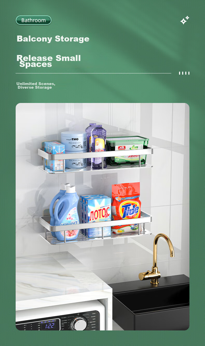 Baihan Bathroom Storage Rack, No Drilling Required, Wall-Mounted Hooks for Toilet, Washroom, Sink, Corner Shelf, Shower Room 8