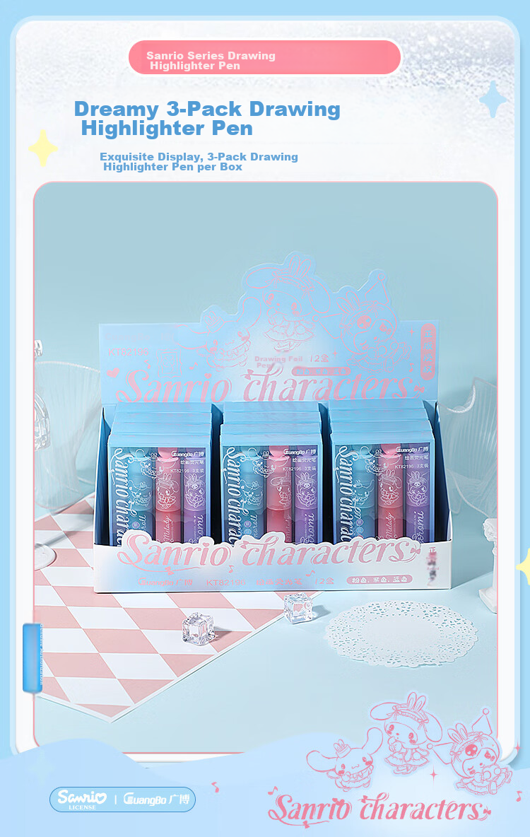 GuangBo & Sanrio Highlighters, Exam Review Marking Pens, Colorful Highlighters for Memorization, Office Markers, Journal Pens KT82196 1