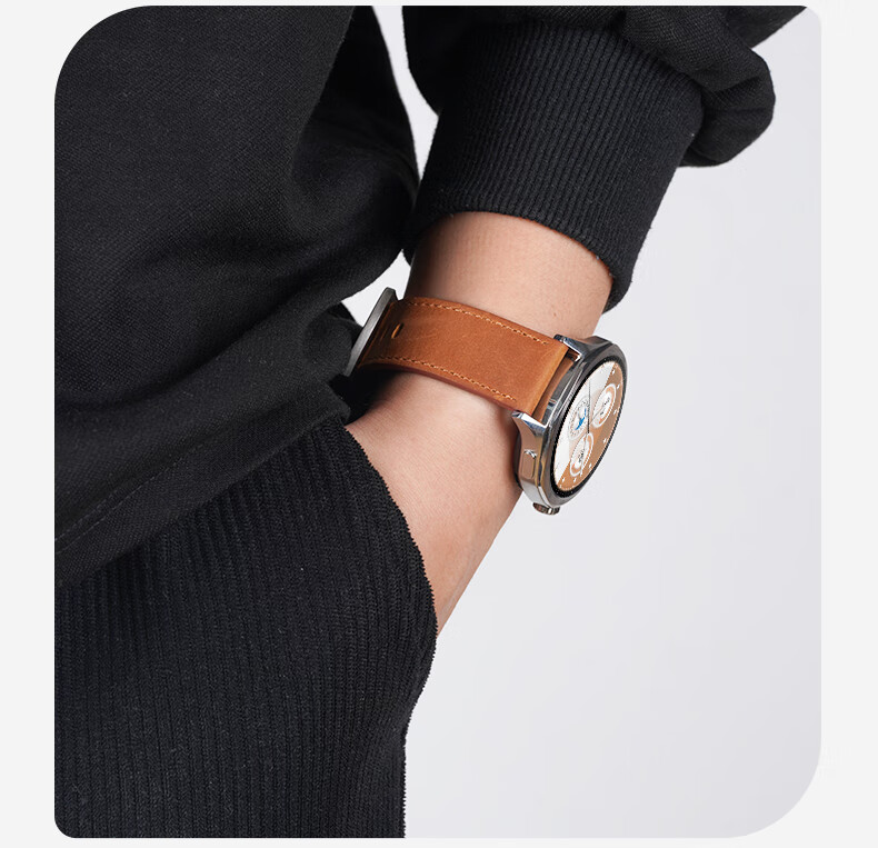 Watchbond Leather Strap Compatible with Huawei Watch GT7 Pro, Upgraded Push-Button Design for GT7/6/5/4, Suitable for Men's Watch5/4/pro Models, Small Calfskin Leather Band 13