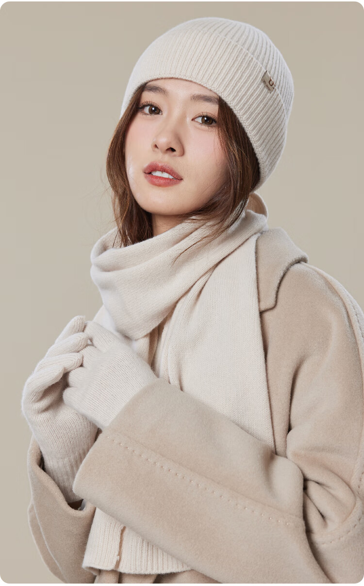 JIUMU Pure Wool Warm Scarf, Hat, and Gloves Set for Women Winter Birthday New Year Gift Box 9