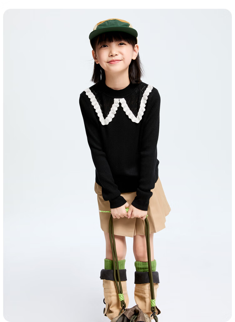 Annil Girls' Mid-Neck Knit Sweater, New Winter 2024 Style, Cloud Sweater Brown, Size 130 7