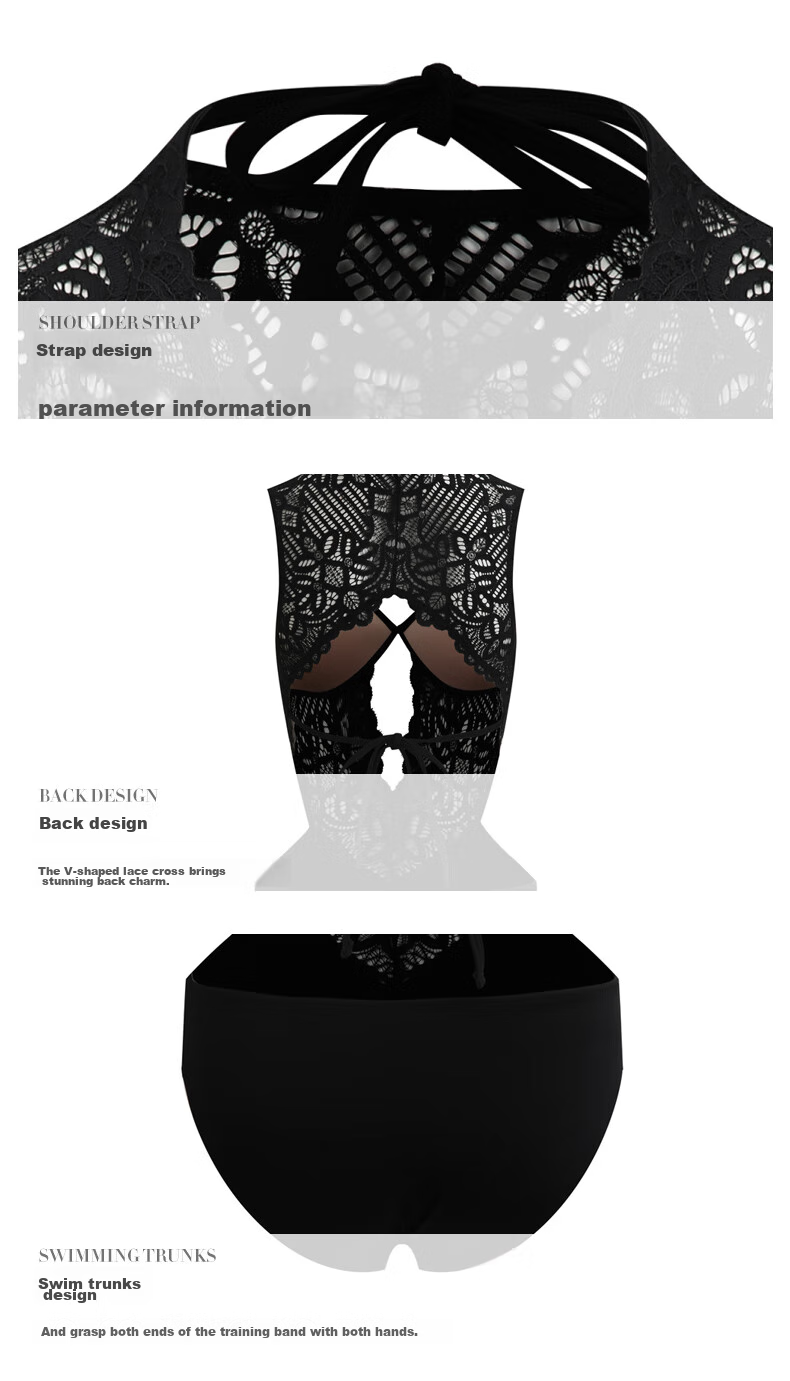 Sanqi One-Piece Swimsuit, Women's Bikini, Sexy Triangle Panties, Lace, Push-Up for Small Chest, Beach And Hot Spring Swimwear, 20042 Black, Size L 12