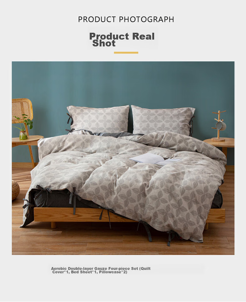 La Torretta Double-Layer Gauze Four-Piece Set, Pure Cotton High-End Color-Woven Jacquard Bedding Set with Duvet Cover And Bedsheet, Navy Blue, 1.8/1.5m Bed 12