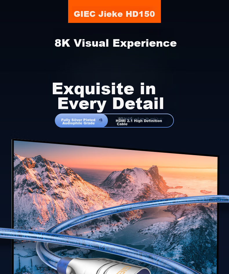 GIEC HDMI Cable Version 2.1, 8K60Hz 4K120Hz Digital High-Definition Cable Compatible with HDMI2.0, Video Connection Cable for Laptop Set-Top Box to TV Projector, 0.5 Meters 1