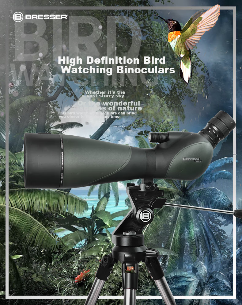 Bresser Zhengtu 25-75x Large Aperture Monocular High Magnification High-Definition Low-Light Night Vision Birdwatching Telescope, Professional Grade Waterproof Telescope 1