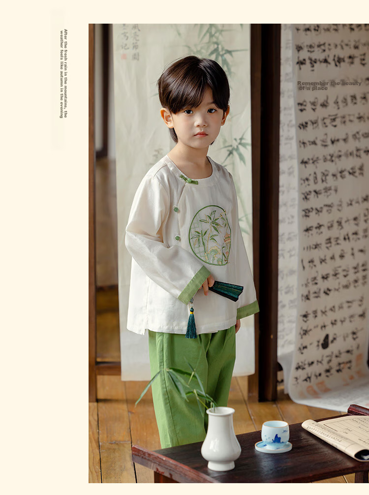 Menghu Zhujing Hanfu Boys' 2026 New Style Chinese-Style Children's Traditional Costume Graduation Performance Top, Off-White, Size 100 15