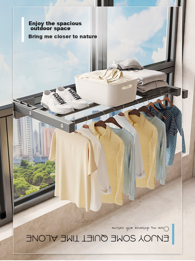 SHULIANG Retractable Clothes Drying Rack for Balcony, Home Use, Outdoor Drying Solution, Indoor Coat Hanger, Length 40CM 6