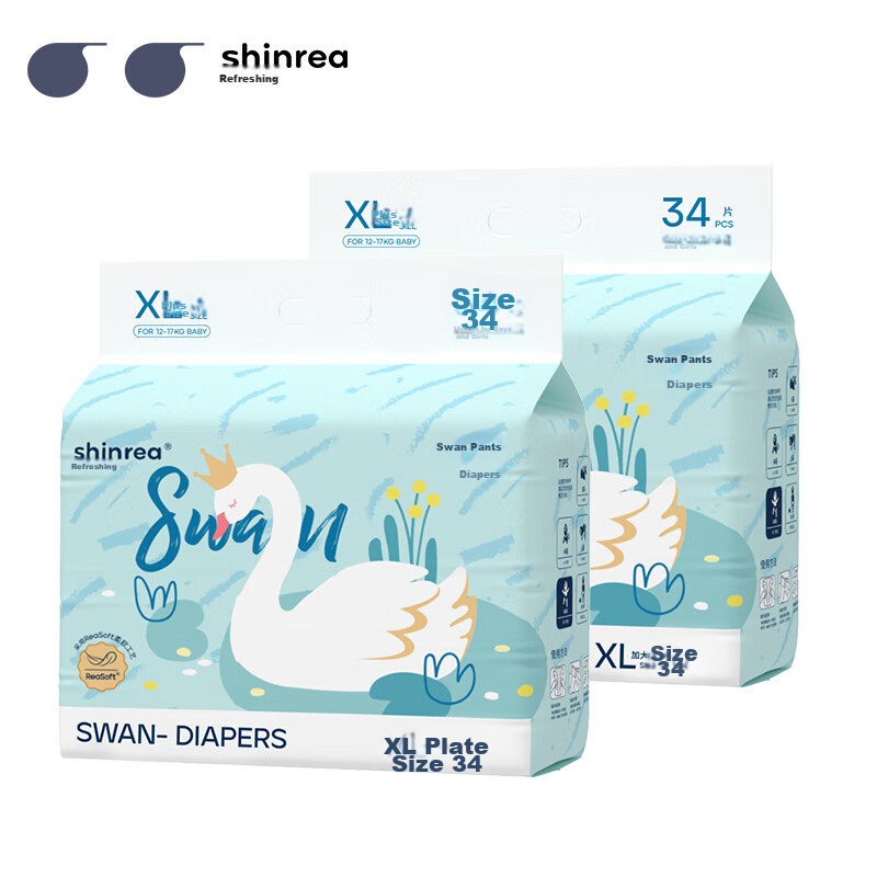 Подгузники Shinrea Swan XL, 68 шт., дышащие, мягкие, унисекс, в коробке