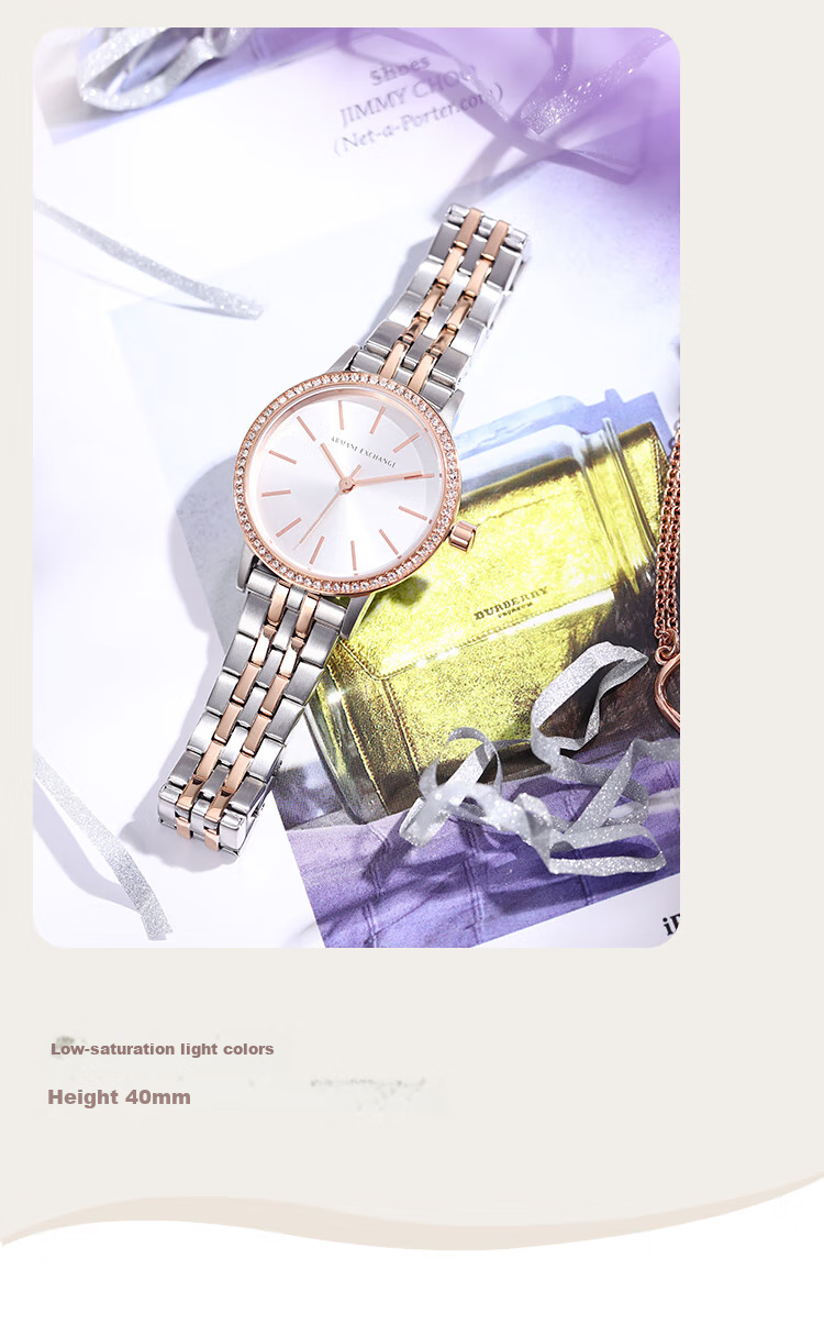 ARMANI EXCHANGE Women's Steel Strap Watch with Diamond Accents, Quartz Movement, Western-Style Wristwatch, Birthday Gift for Girls, AX5542 6